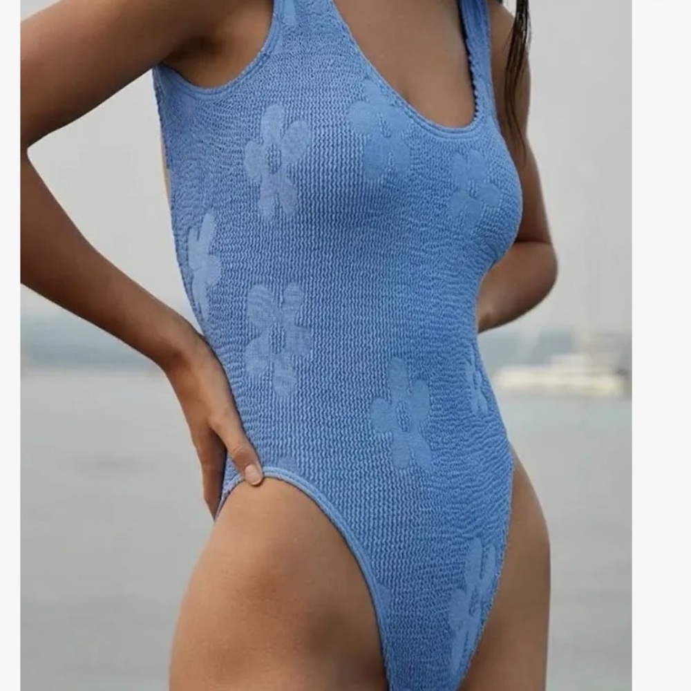 bond-eye Sky Blue Textured Floral One-Piece